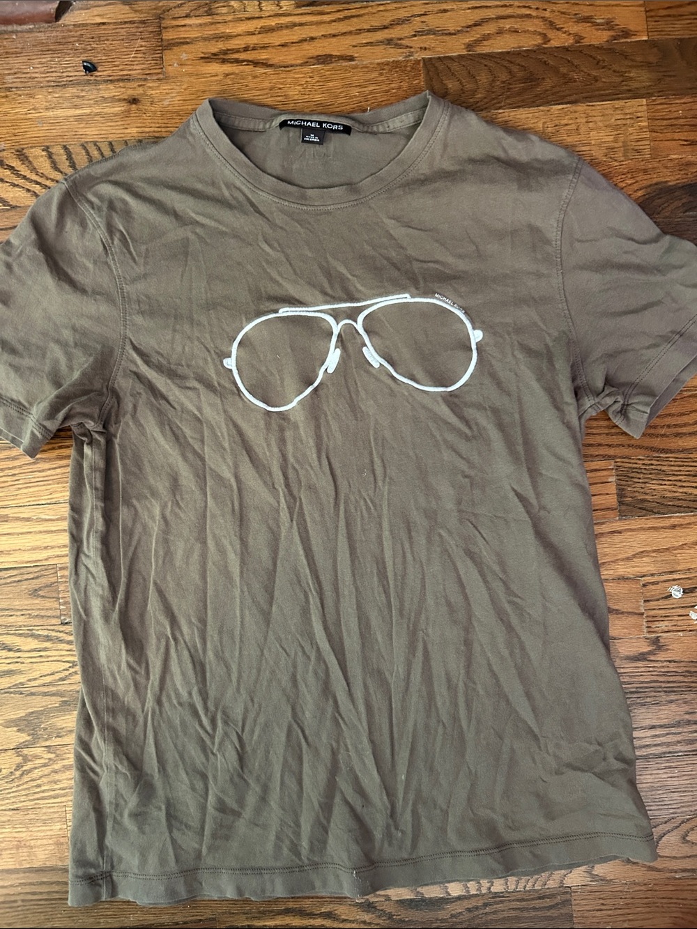 Michael Kors Olive Green Short Sleeve Tee with White Sunglasses Graphic